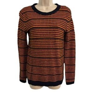 Brooklyn Cashmere and Lambswool Orange and Blue Textured Sweater. Size XS